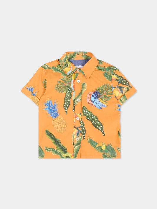 Camicia arancione per neonato con stampa tropicale,Roberto Cavalli Kids,CIP26089CA TROPICANA ORANGE