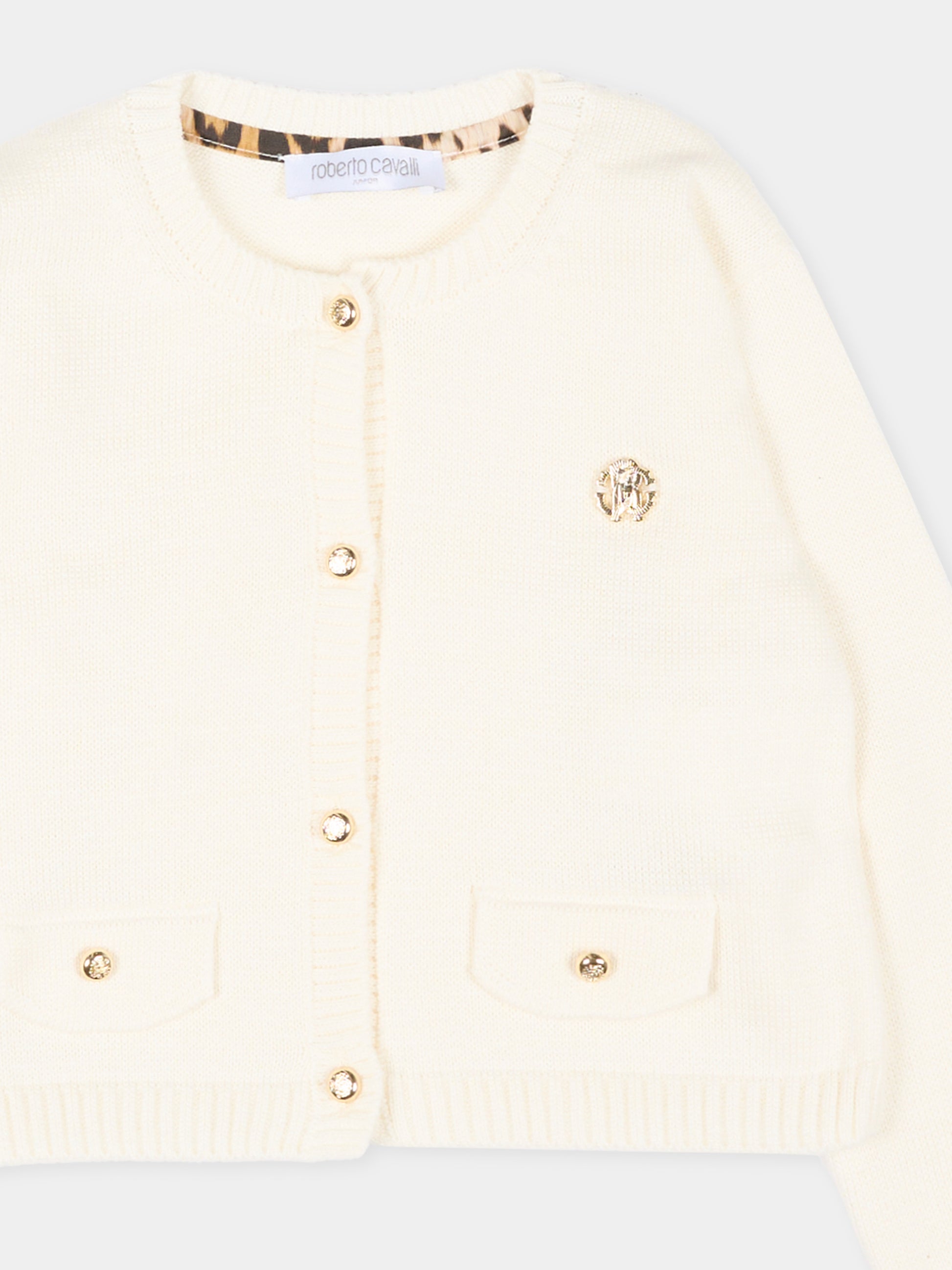 Cardigan avorio per neonata con logo,Roberto Cavalli Kids,CIP26115CD AVORIO CANNOLI CREAM