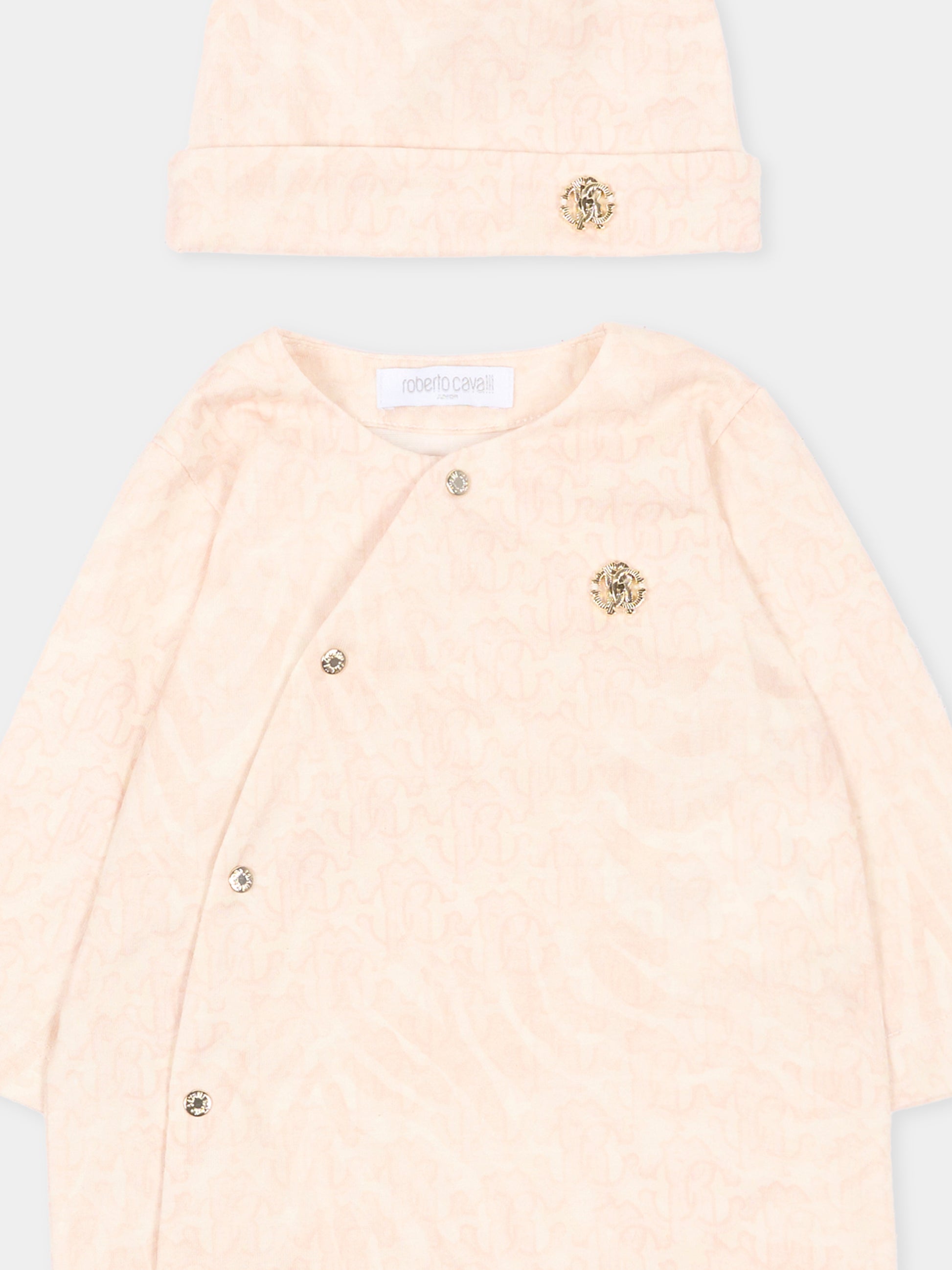 Set tutina rosa per neonata con stampa monogram,Roberto Cavalli Kids,CLP26001TU ZEBRA ROSA
