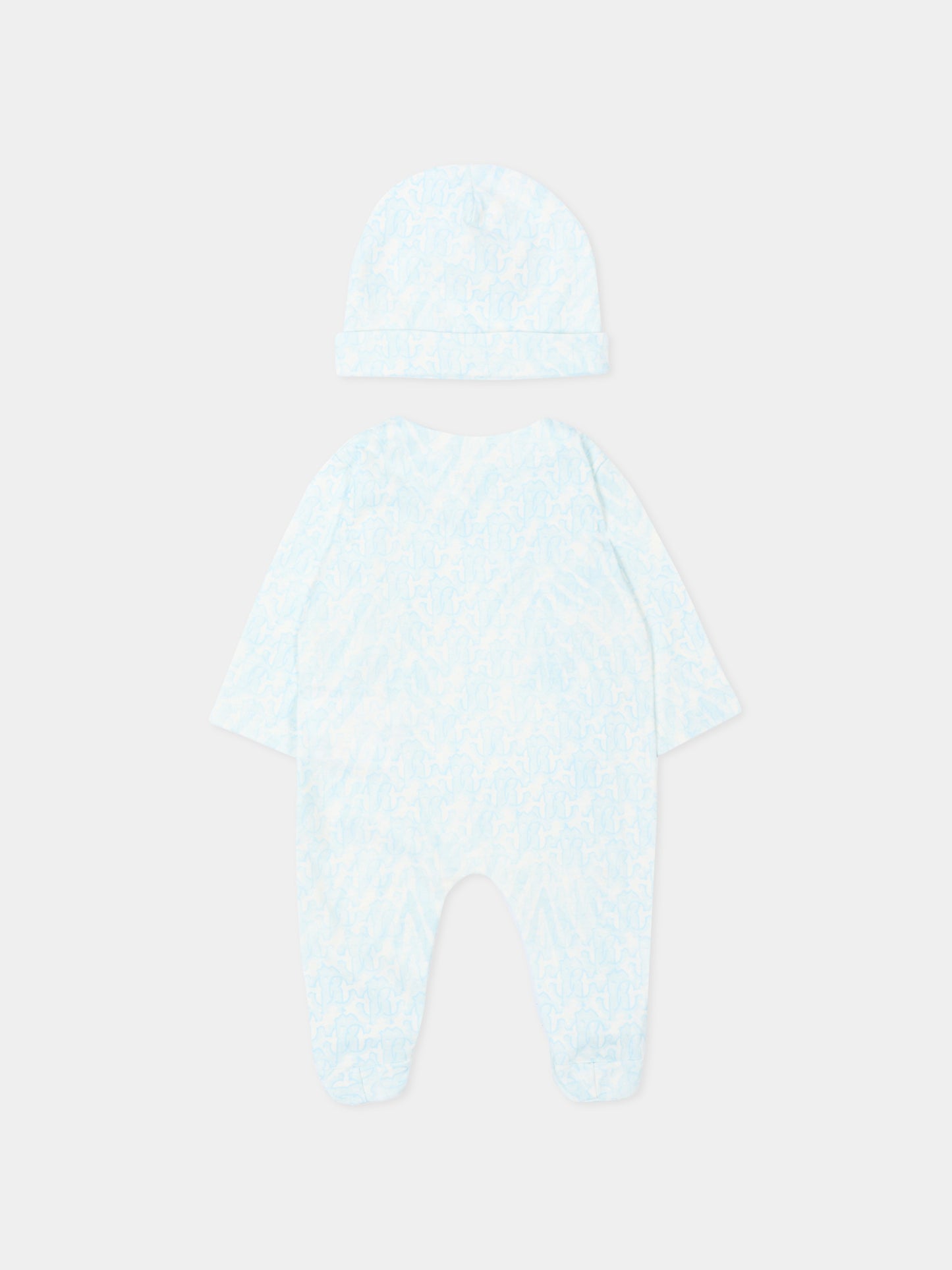 Set tutina celeste per neonato con stampa monogram,Roberto Cavalli Kids,CLP26003TU ZEBRA CELESTE