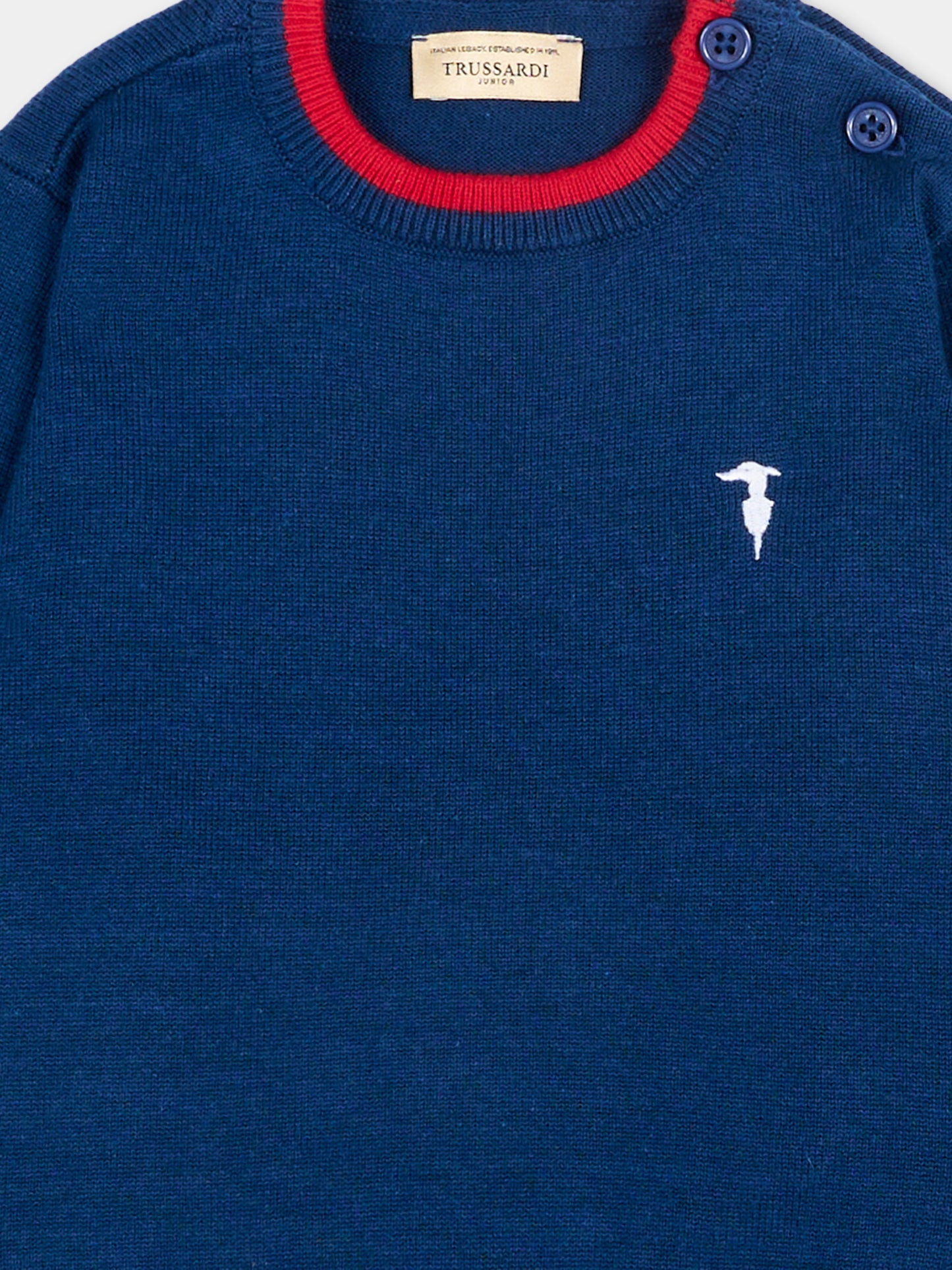 Maglione blu per neonato con levriero,Trussardi Junior,TIP26004MA BLUE ESTATE