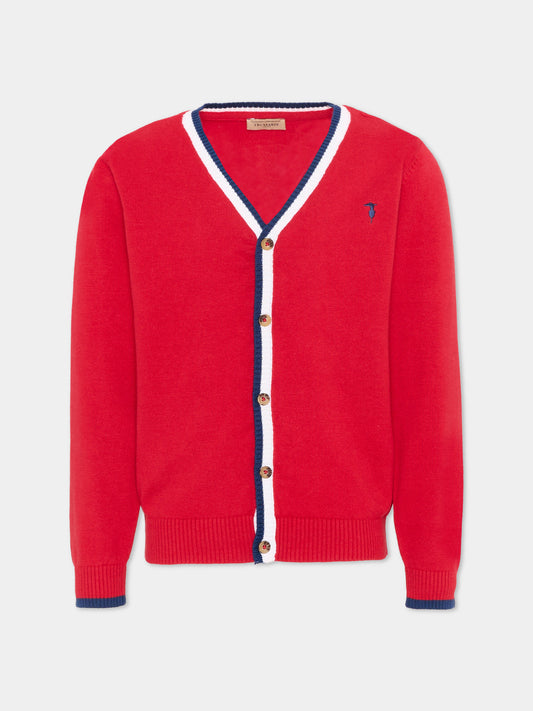 Cardigan rosso per bambino con levriero,Trussardi Junior,TIP26007CD RED LYCHEE