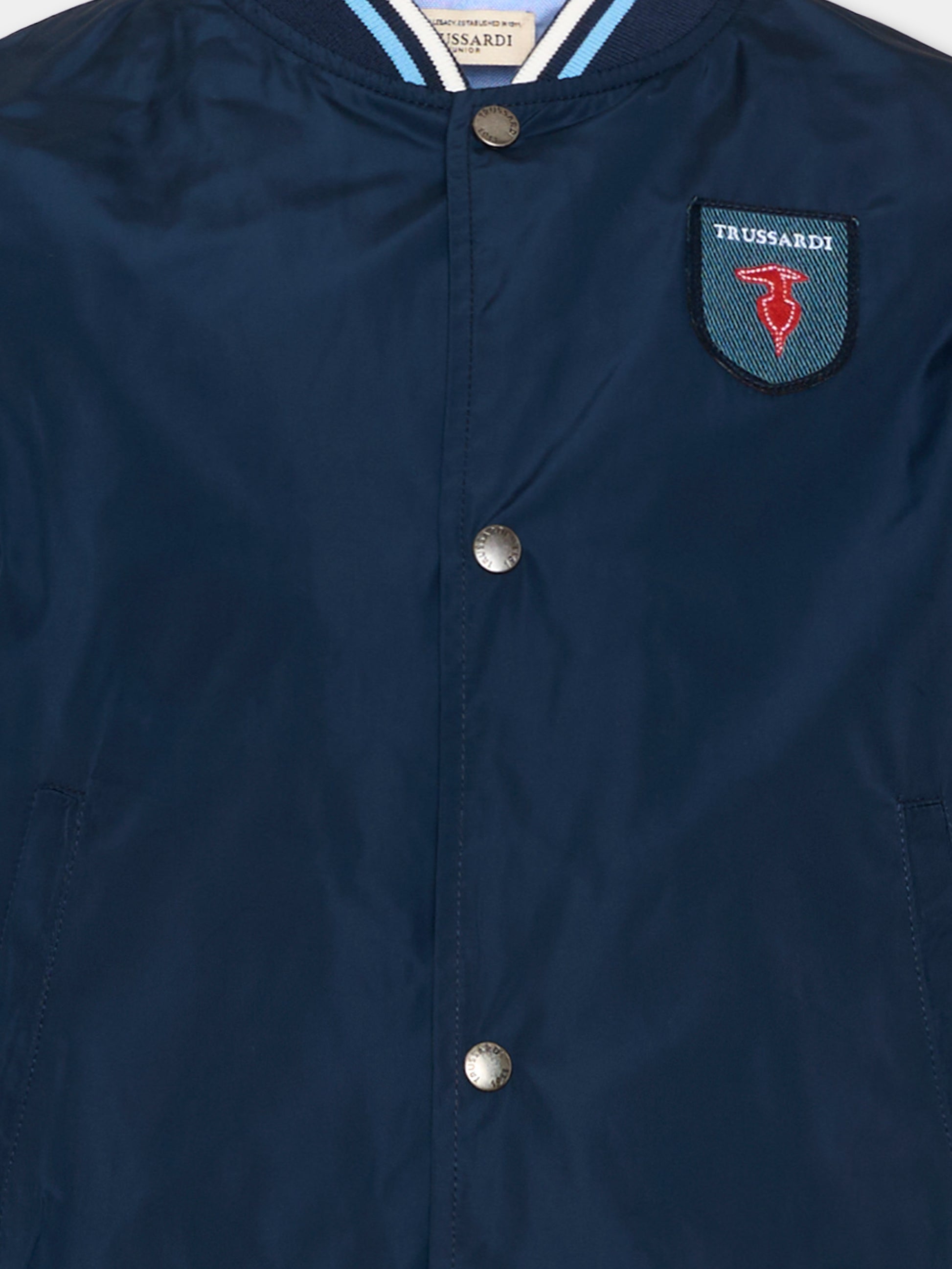 Bomber blu per bambino con logo,Trussardi Junior,TIP26030GB BLUE ESTATE