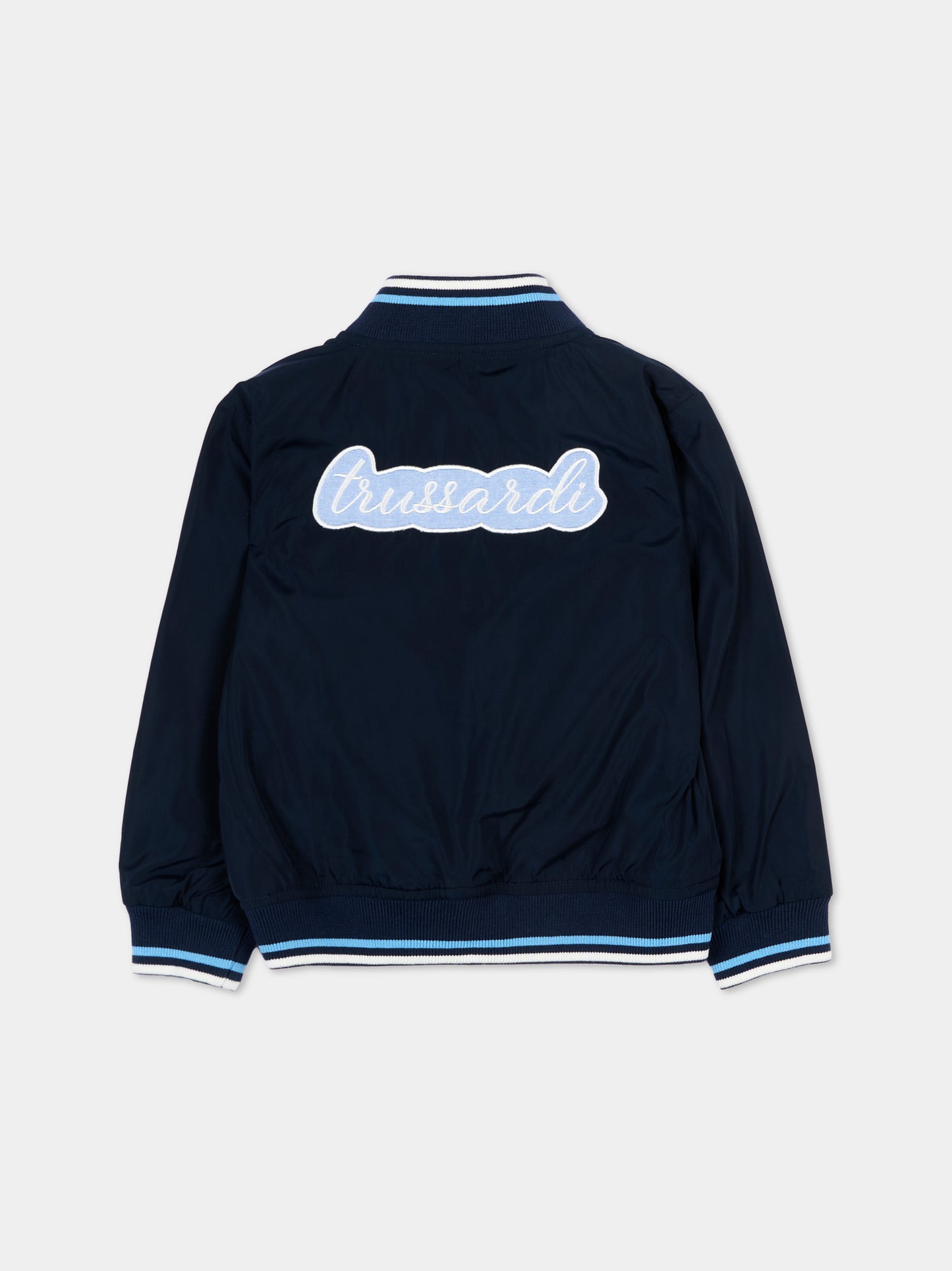 Bomber blu per neonato con logo,Trussardi Junior,TIP26030GB BLUE ESTATE
