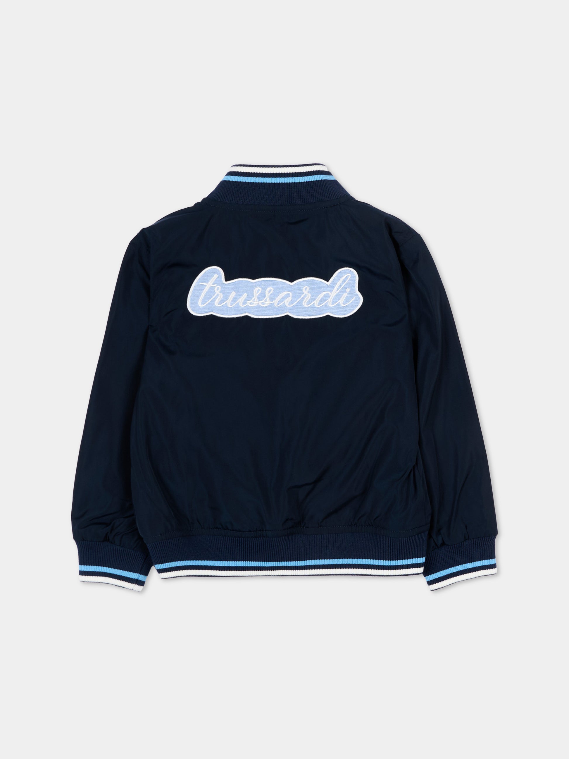 Bomber blu per neonato con logo,Trussardi Junior,TIP26030GB BLUE ESTATE