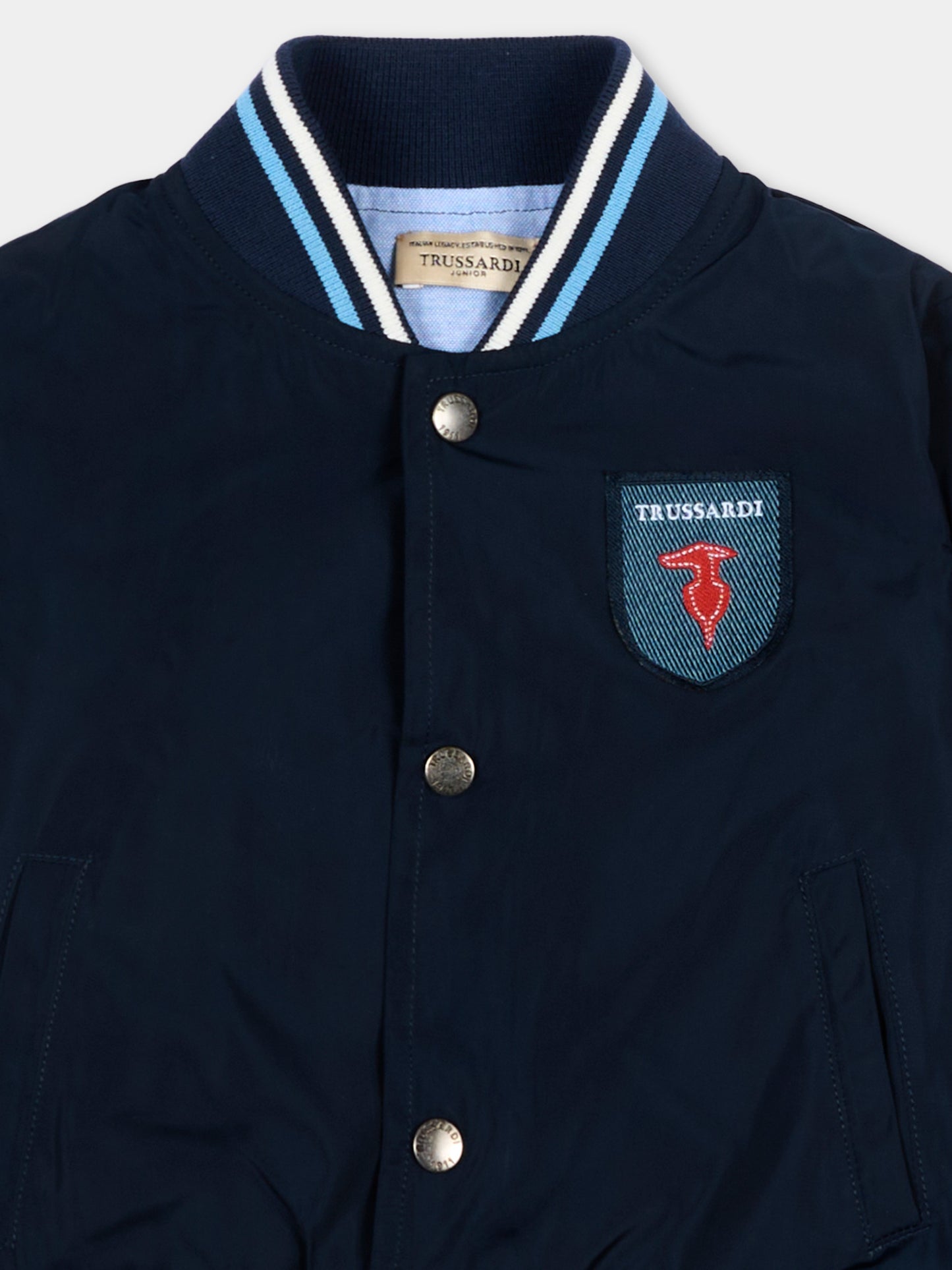 Bomber blu per neonato con logo,Trussardi Junior,TIP26030GB BLUE ESTATE