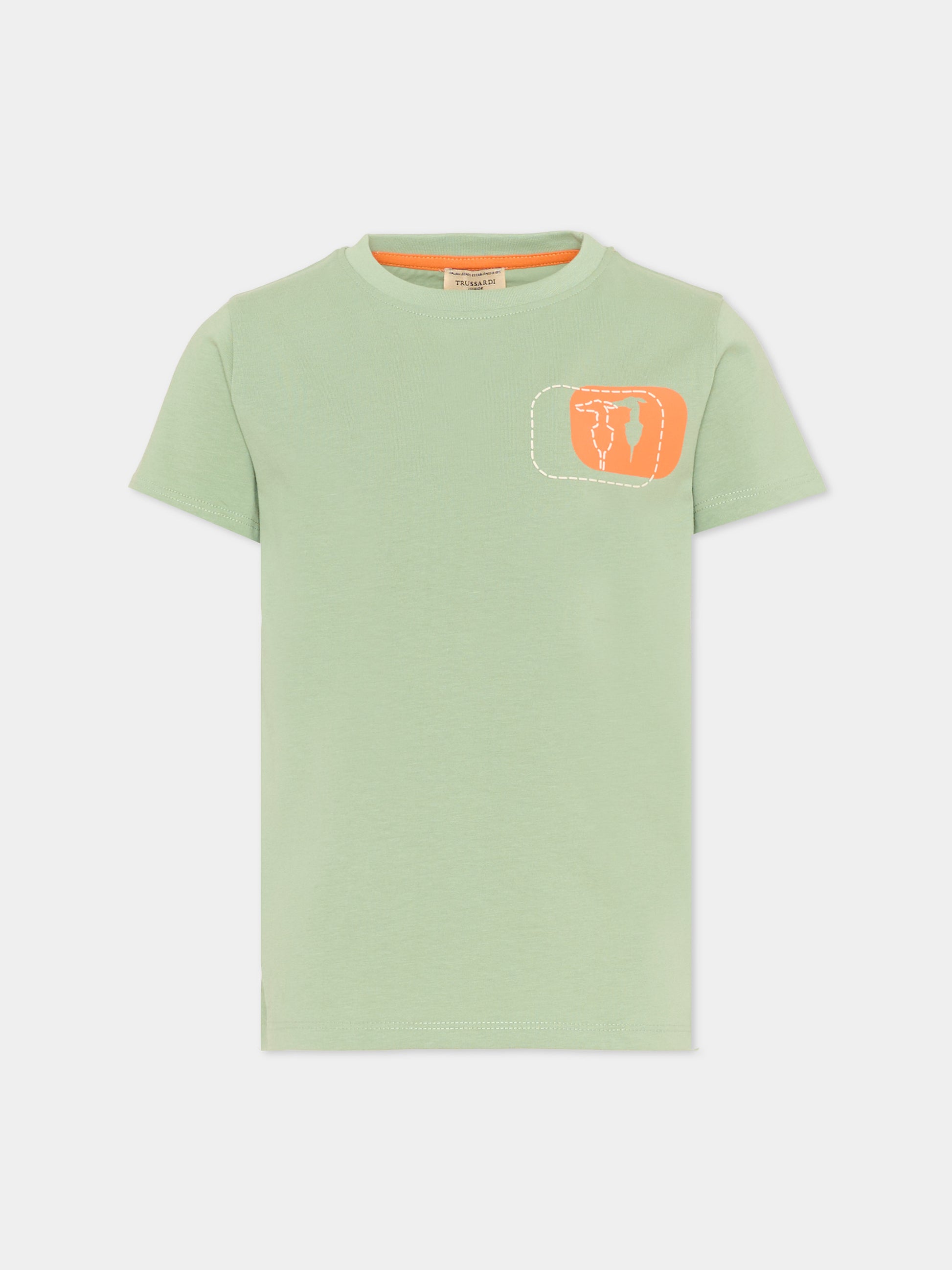 T-shirt verde per bambino con logo,Trussardi Junior,TIP26049TS GREEN BASIL