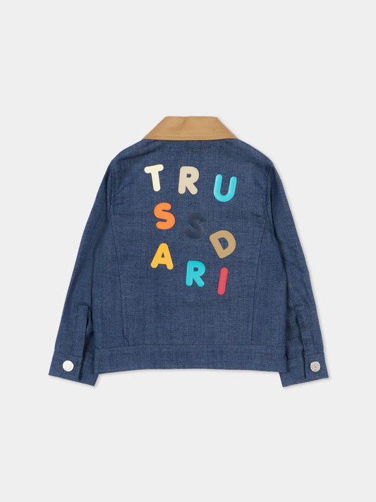 Giubbotto denim per neonato con logo,Trussardi Junior,TIP26066GC DENIM BLUE MEDIUM
