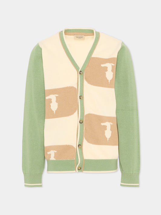 Cardigan verde per bambino con levriero,Trussardi Junior,TIP26069CD GREEN BASIL