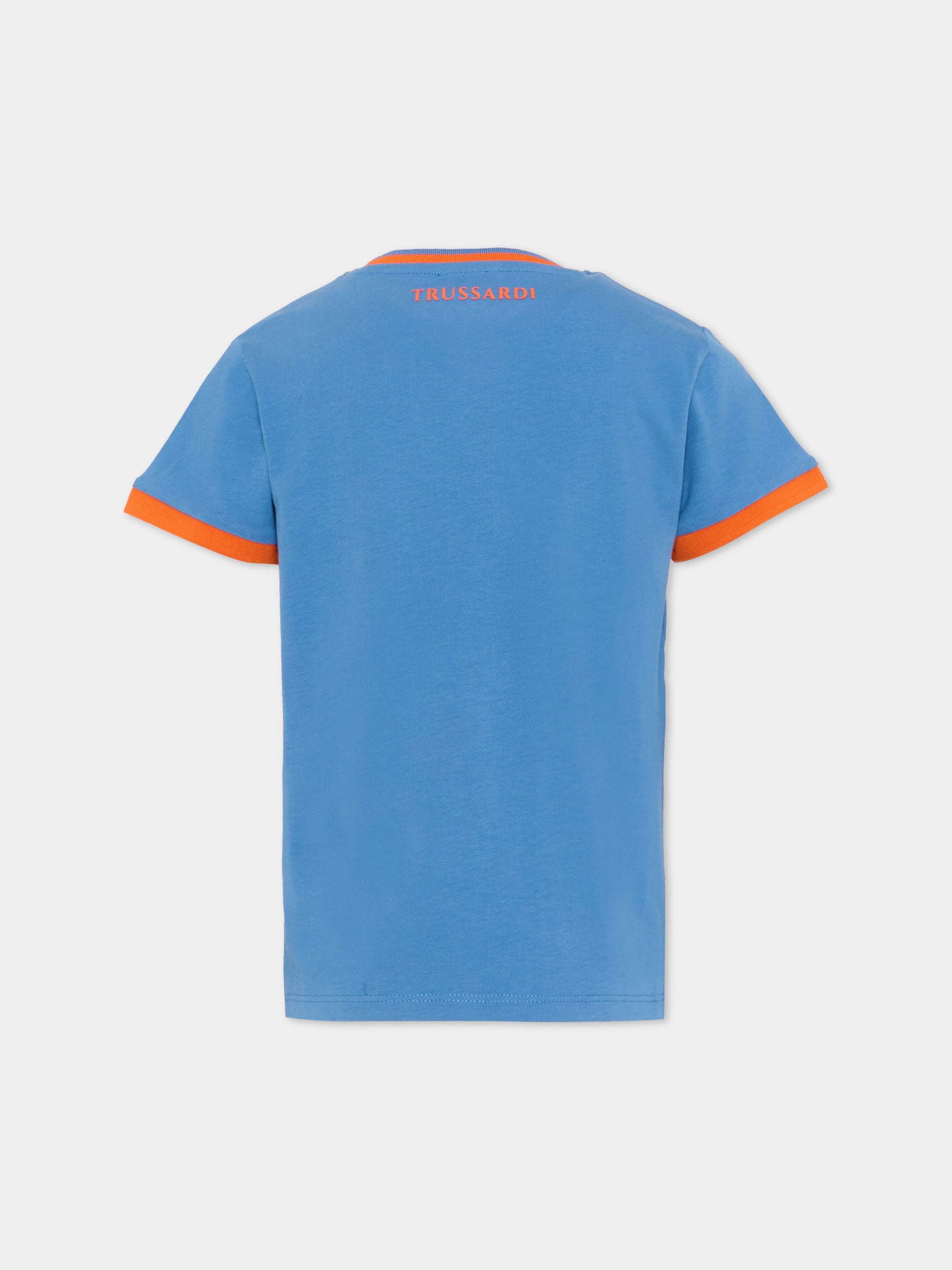 T-Shirt blu per bambino con levriero,Trussardi Junior,TIP26088TS BLUE RIVERSIDE