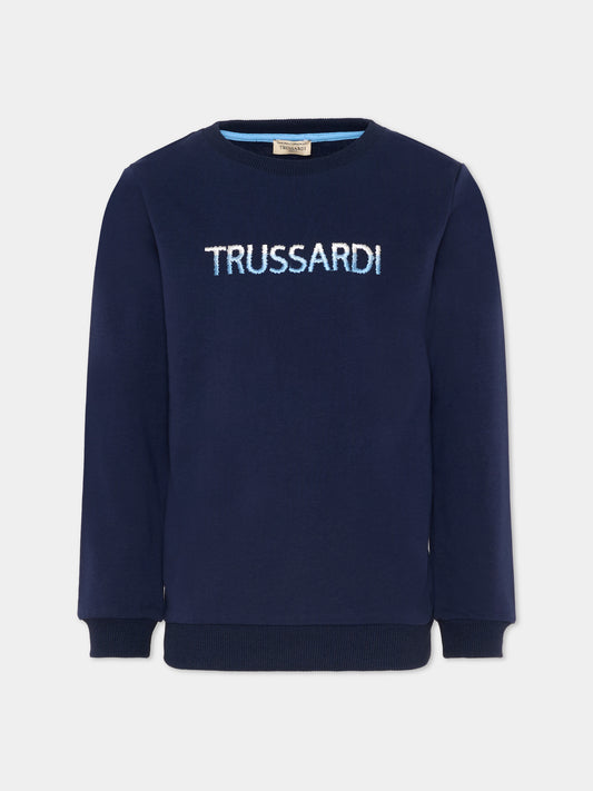 Felpa blu per bambino con logo,Trussardi Junior,TIP26091FE BLUE ESTATE