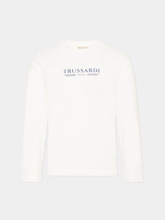 T-shirt bianca per bambino con logo,Trussardi Junior,TIP26106TS OFF-WHITE
