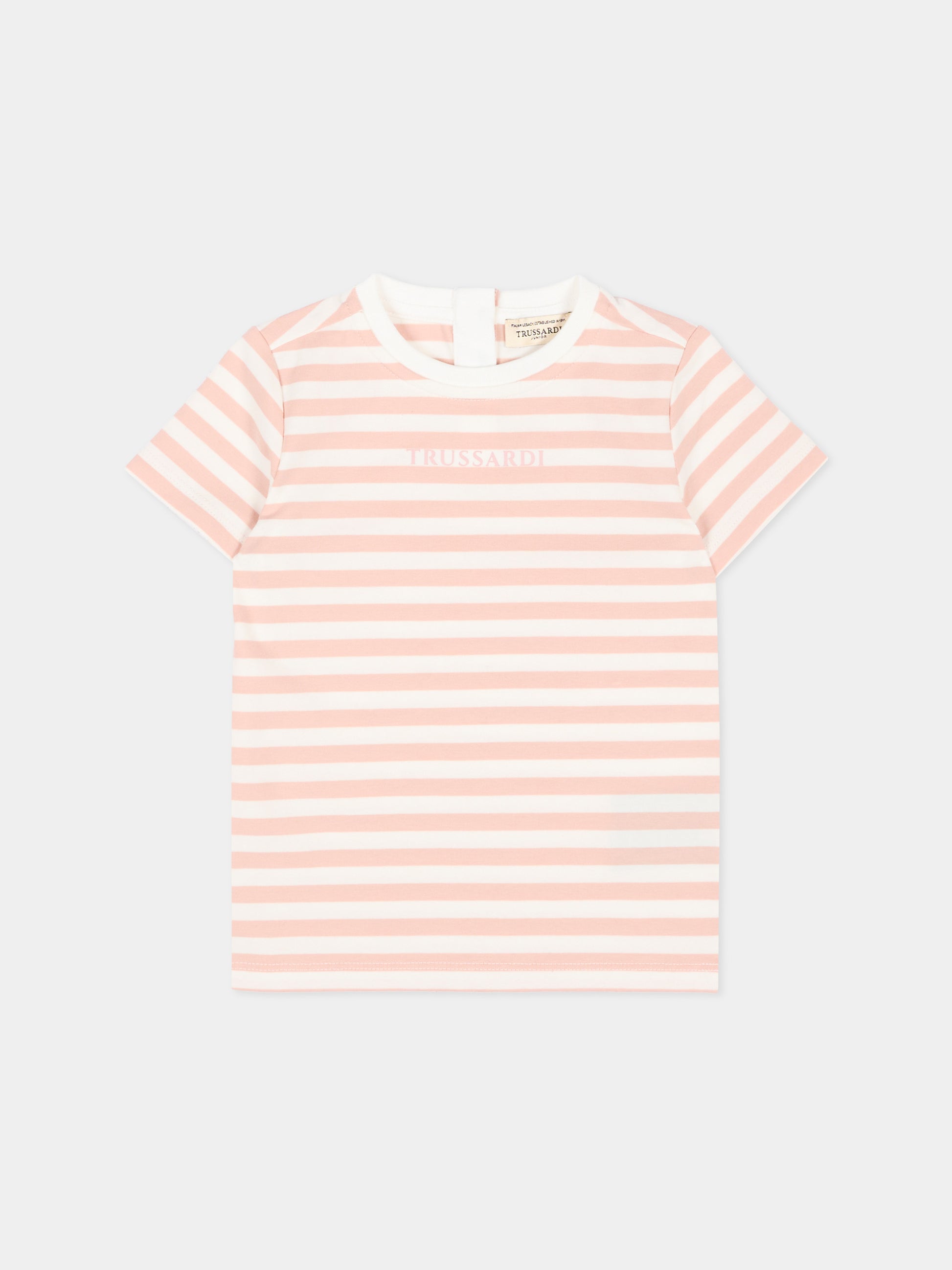 T-Shirt rosa per neonata a righe con logo,Trussardi Junior,TIP26121TS PINK SCALLOP SHELL