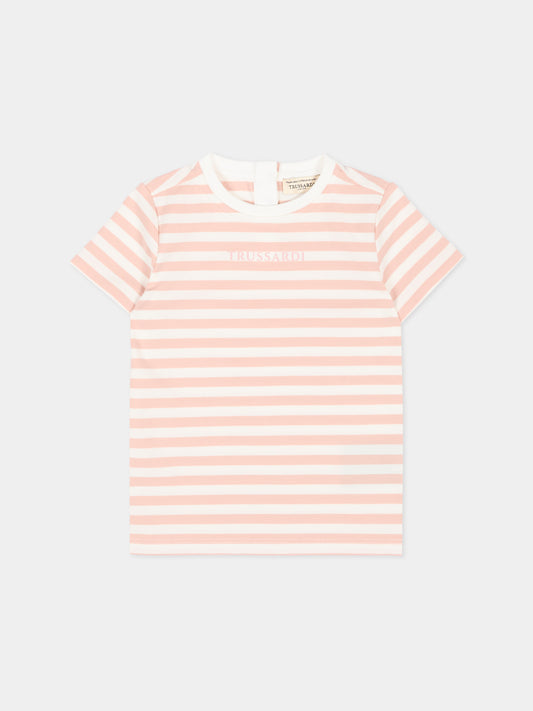 T-Shirt rosa per neonata a righe con logo,Trussardi Junior,TIP26121TS PINK SCALLOP SHELL