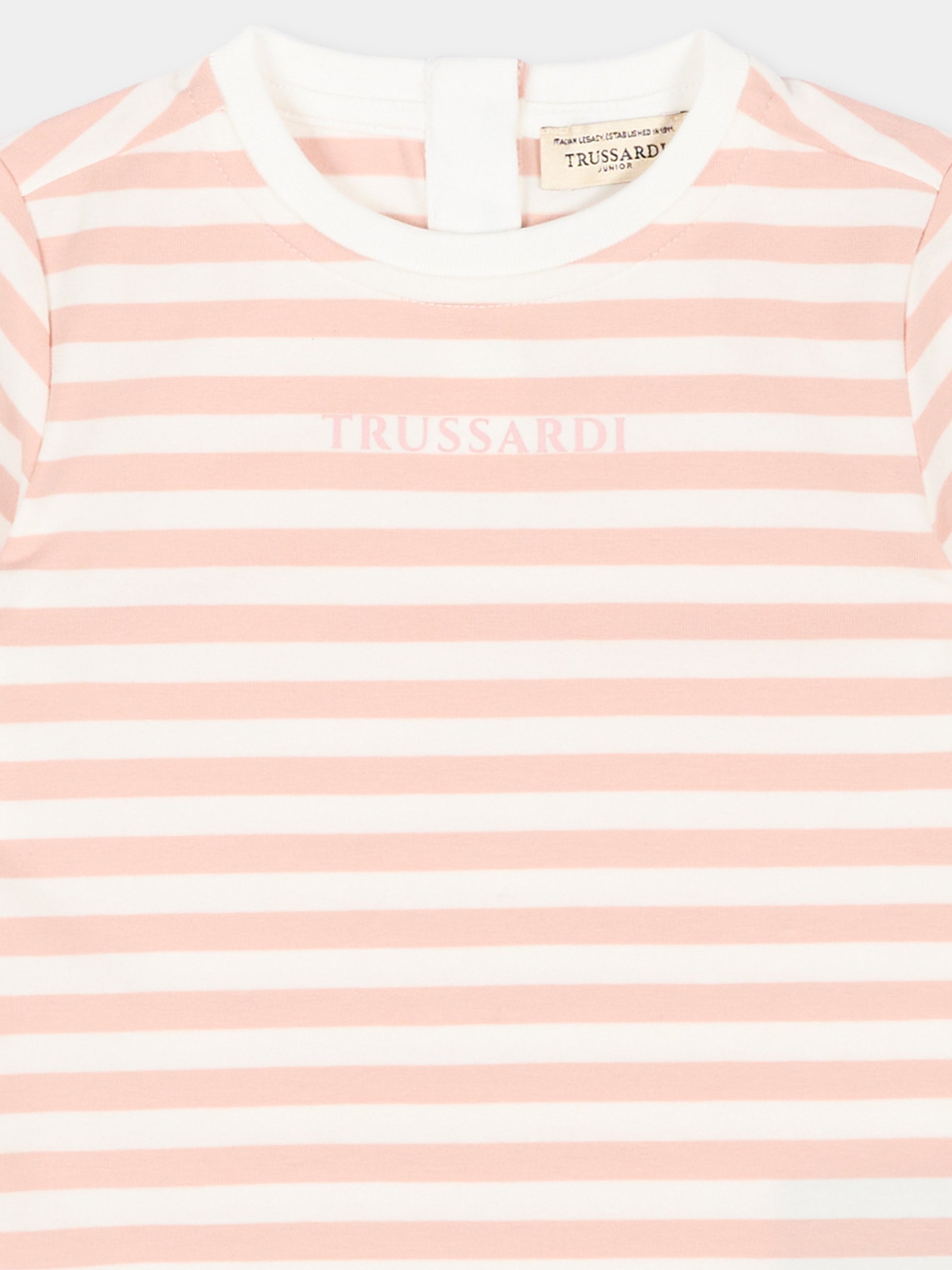T-Shirt rosa per neonata a righe con logo,Trussardi Junior,TIP26121TS PINK SCALLOP SHELL