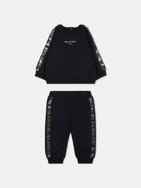 Completo nero per neonato con logo,Balmain Kids,BU3570 Z1753 930AG