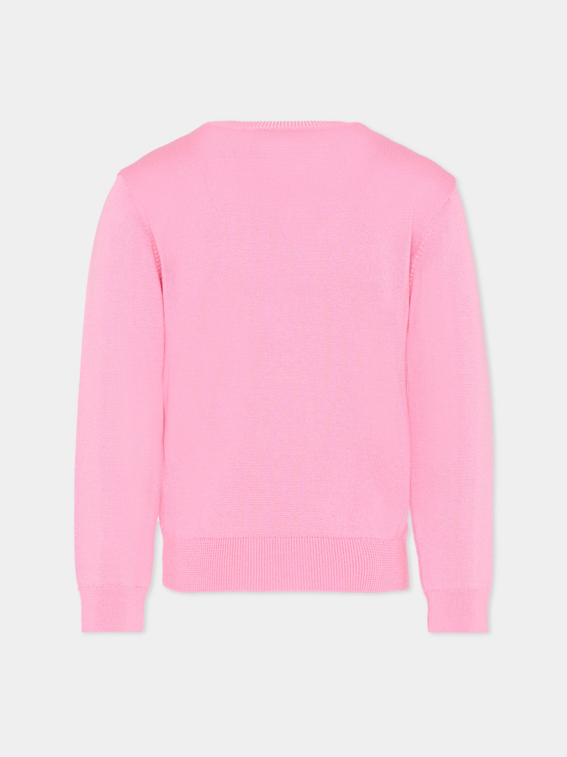 Maglione rosa per bambina con logo,Balmain Kids,BU9A30 X0068 552AG