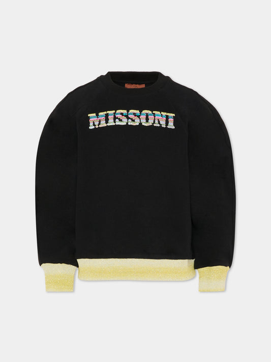 Felpa nera per bambina con logo multicolor,Missoni,MU4A30 F0061 930