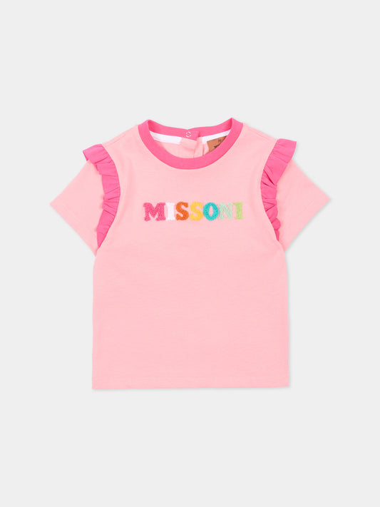 T-shirt rosa per neonata con logo,Missoni,MU8031 Z0082 509