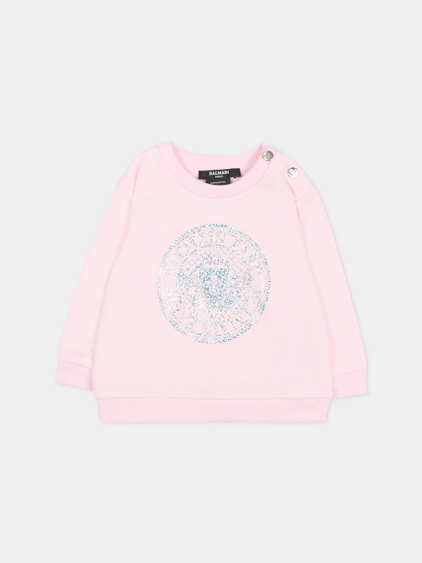 Felpa rosa per neonata con logo,Balmain Kids,BS4540 Z0081 540