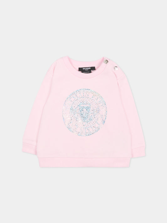 Felpa rosa per neonata con logo,Balmain Kids,BS4540 Z0081 540