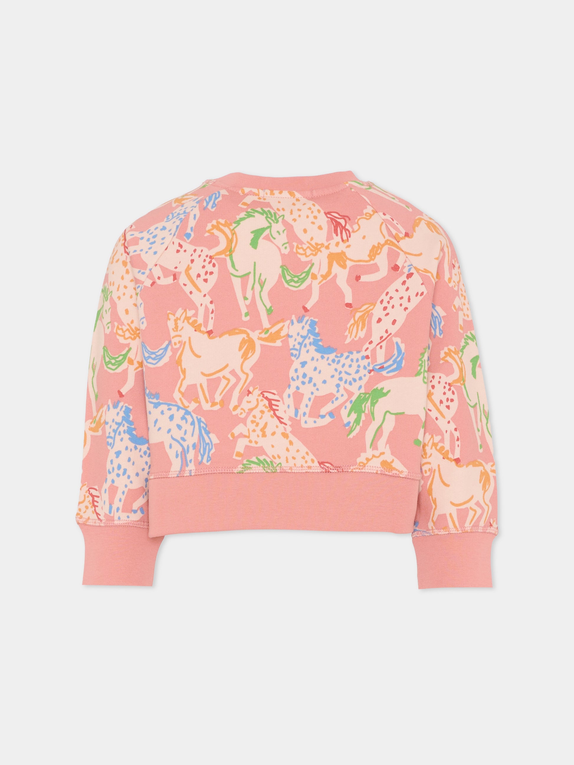 Felpa rosa per bambina con stampa cavalli,Stella Mccartney Kids,TV4A90 Z2014 50UMC