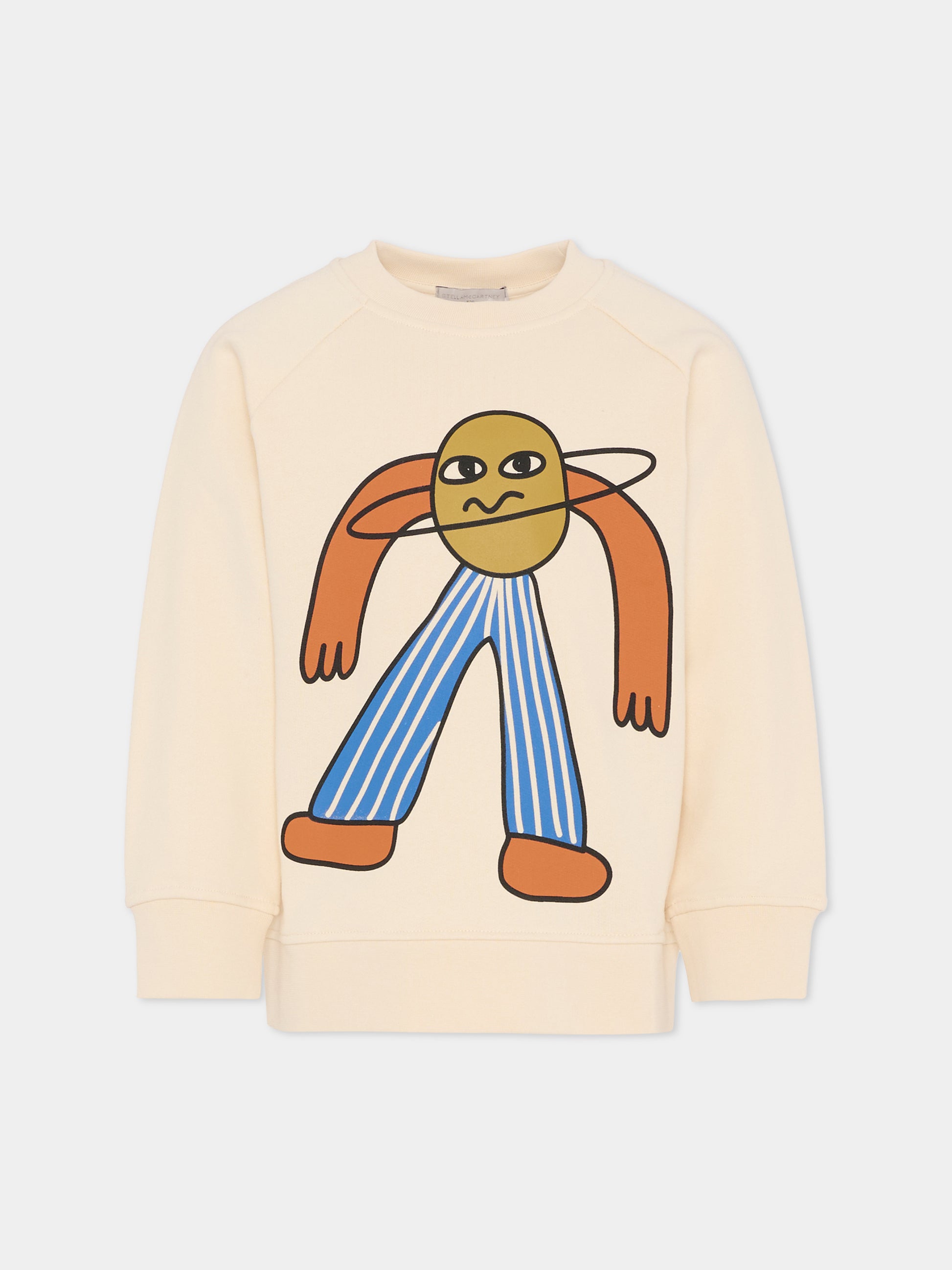 Felpa beige per bambino con stampa pianeta,Stella Mccartney Kids,TV4Q10 Z0453 168