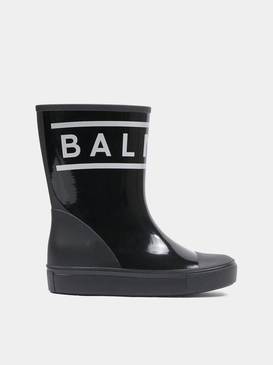 Stivali pioggia neri per bambina con logo,Balmain Kids,BT0S26 Z1831 930AG