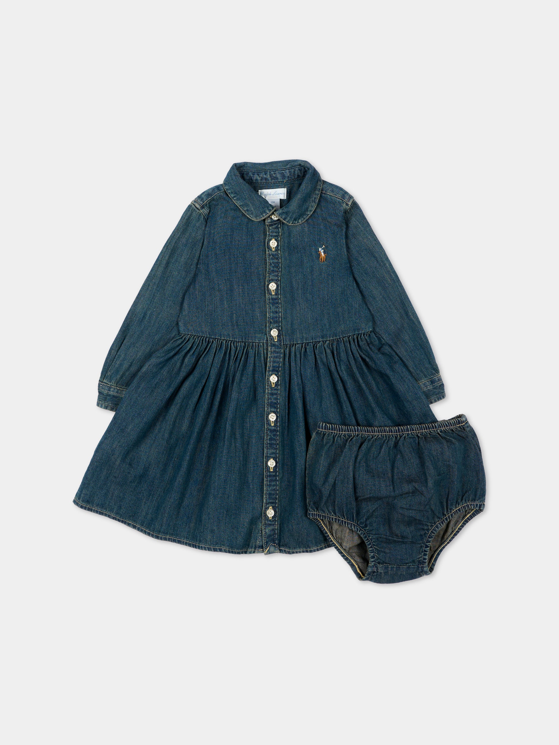Vestito denim per neonata con logo,Ralph Lauren Kids,698860001