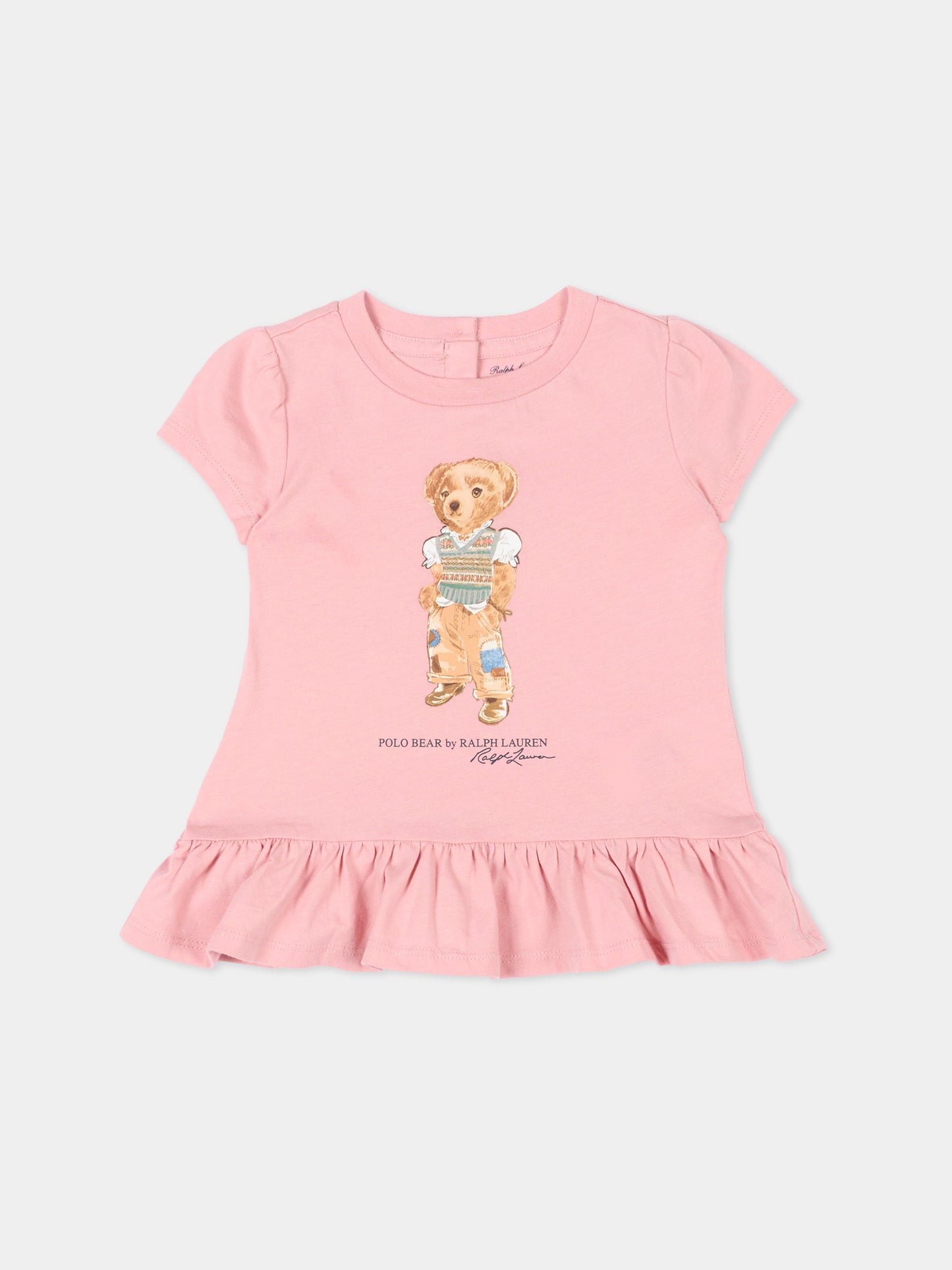 T-Shirt rosa Polo Bear per neonata,Ralph Lauren Kids,B22683001