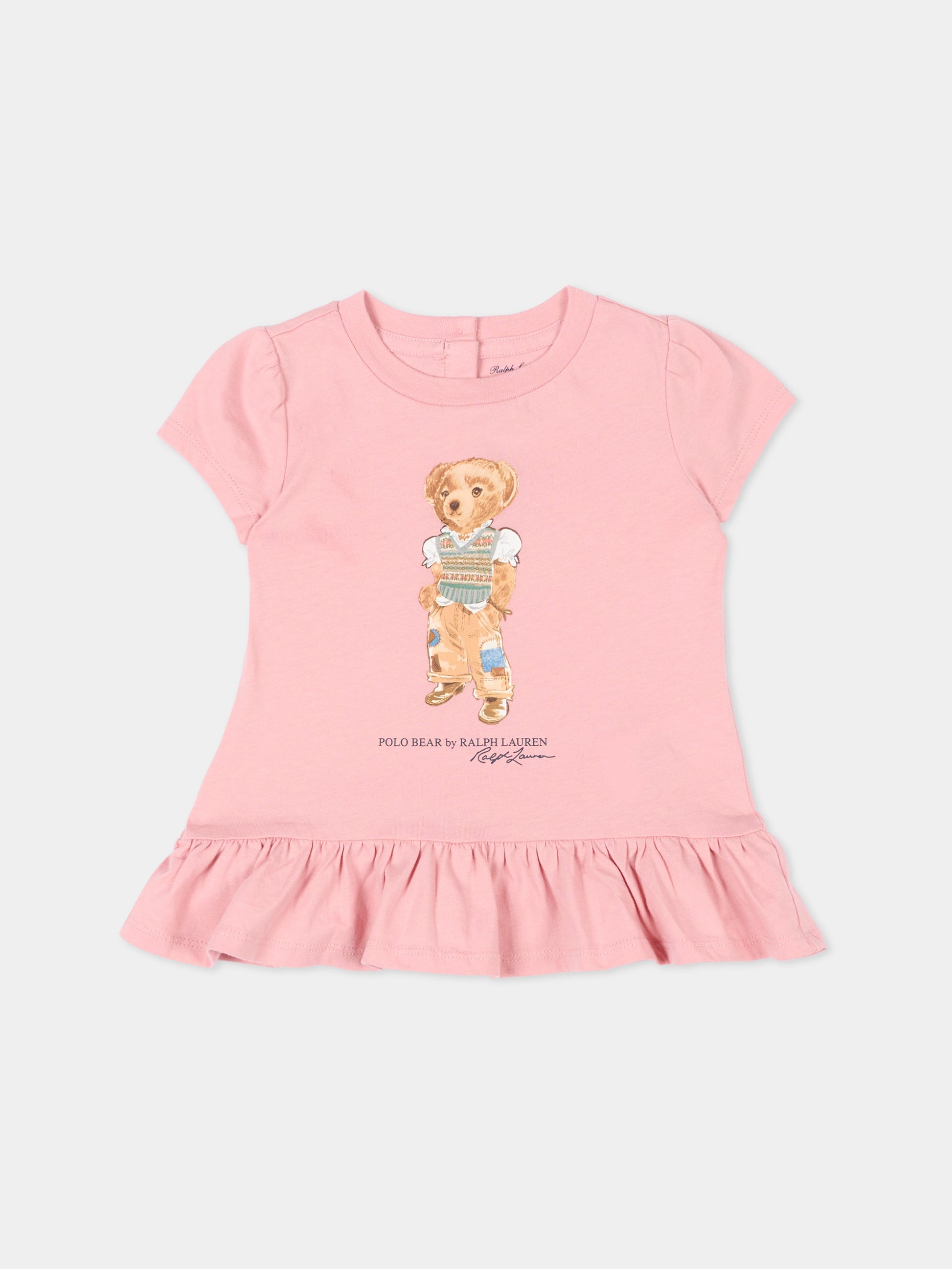 T-Shirt rosa Polo Bear per neonata,Ralph Lauren Kids,B22683001