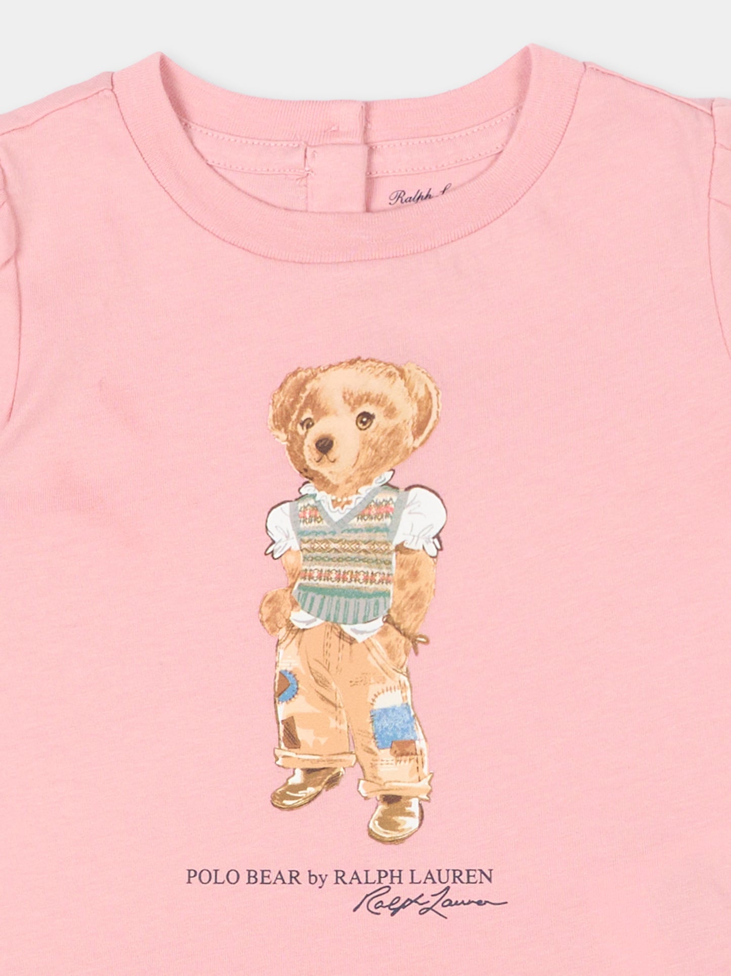 T-Shirt rosa Polo Bear per neonata,Ralph Lauren Kids,B22683001