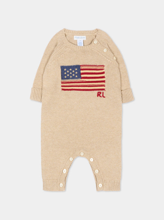 Tutina beige per neonati con logo,Ralph Lauren Kids,B29165001