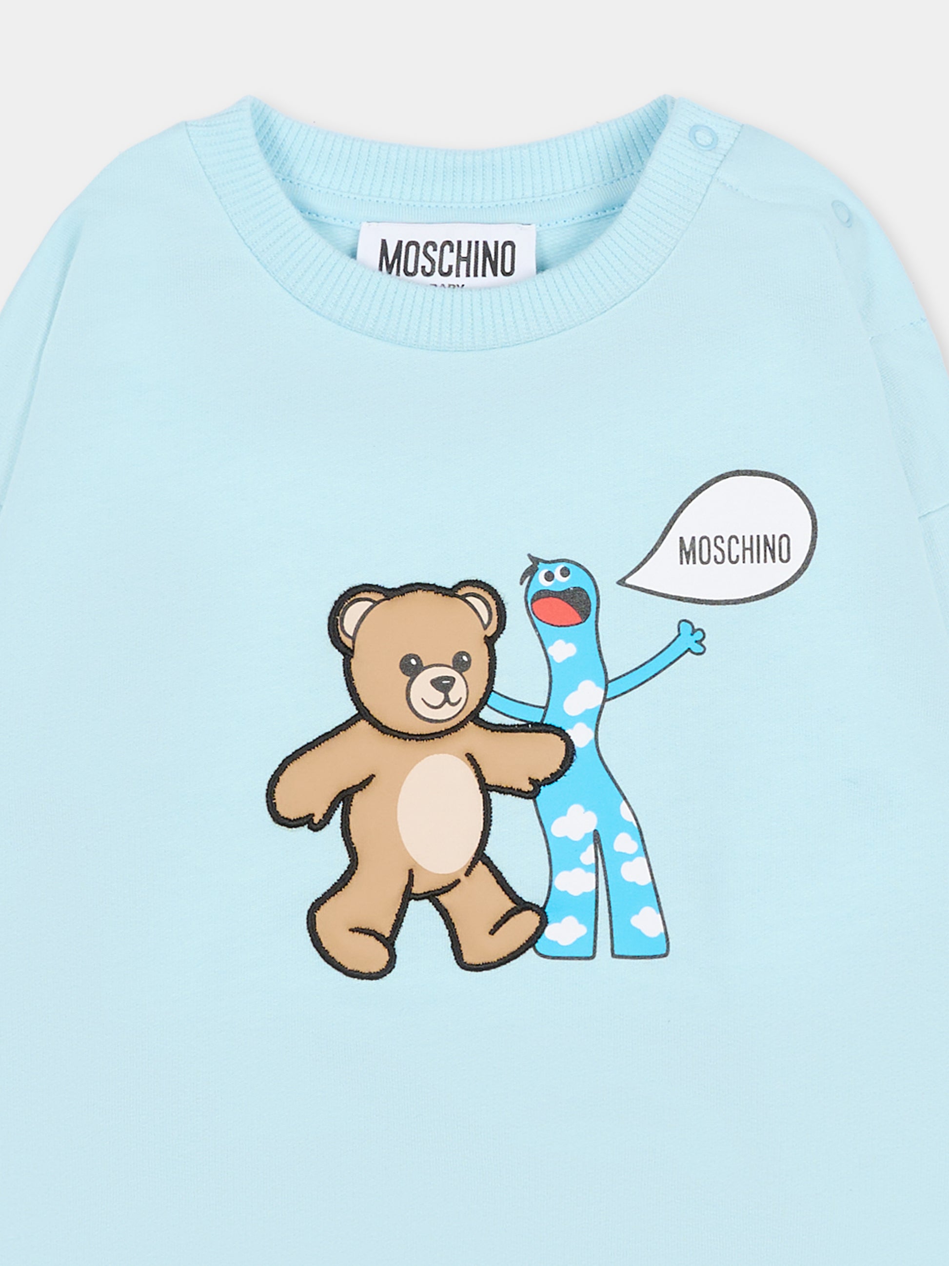 Felpa celeste per neonato con Teddy Bear,Moschino Kids,M7F03Q LCA40 40304