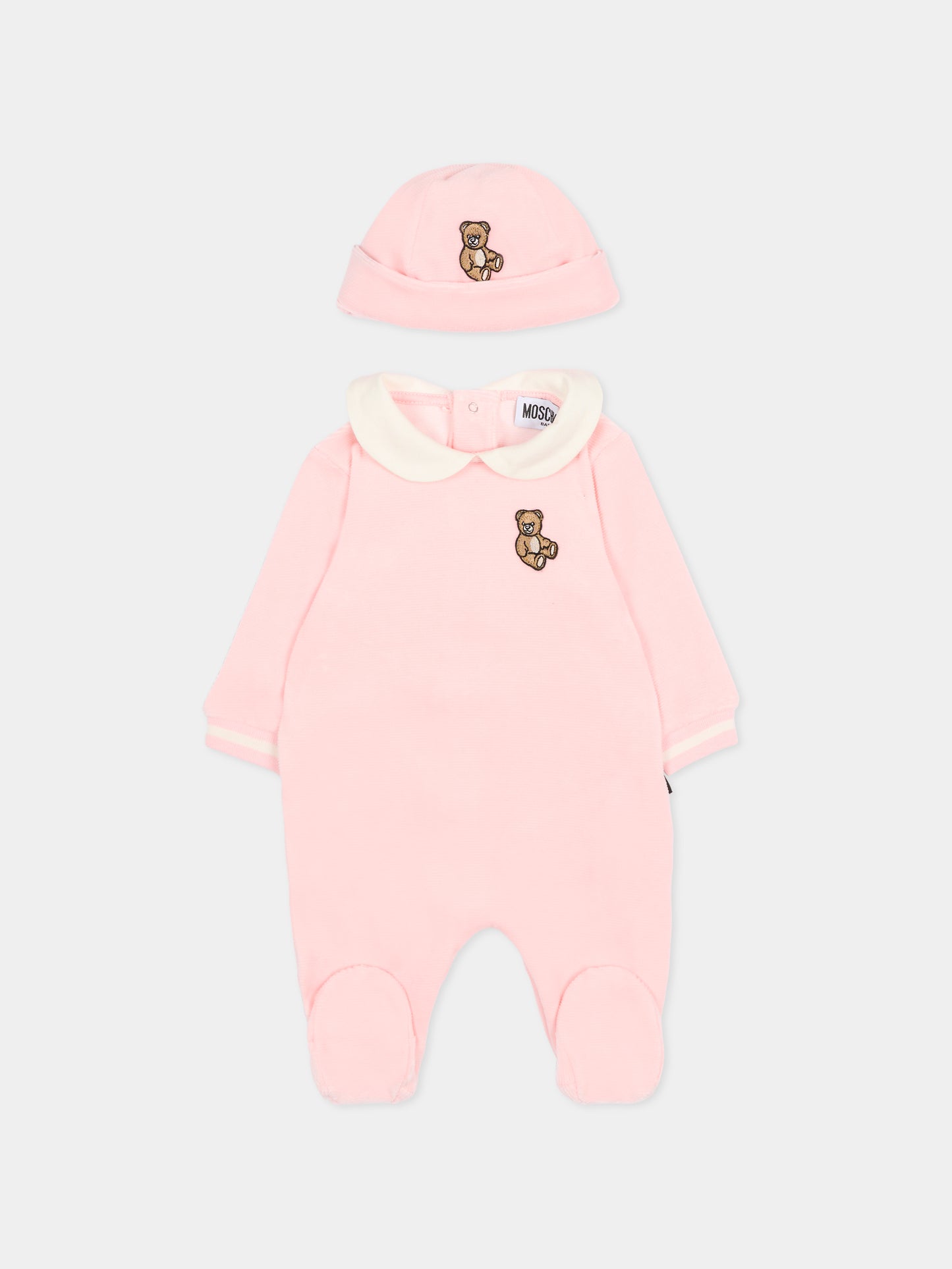 Set tutina rosa per neonata con patch Teddy Bear,Moschino Kids,MUY08H LGA27 50209