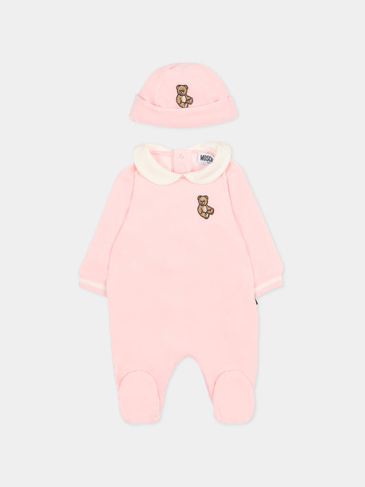 Set tutina rosa per neonata con patch Teddy Bear,Moschino Kids,MUY08H LGA27 50209