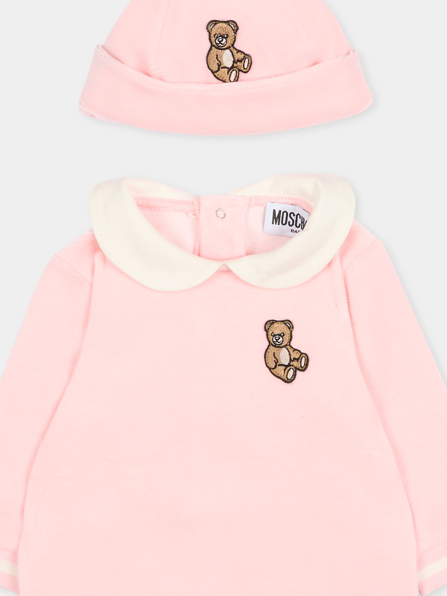 Set tutina rosa per neonata con patch Teddy Bear,Moschino Kids,MUY08H LGA27 50209