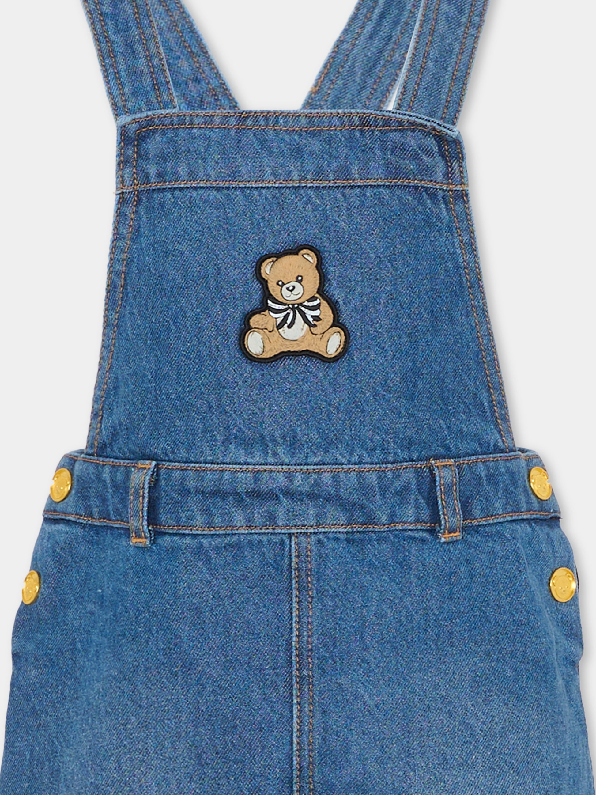 Salopette denim per bambina con Teddy Bear,Moschino Kids,HDJ03V L0E29 40139