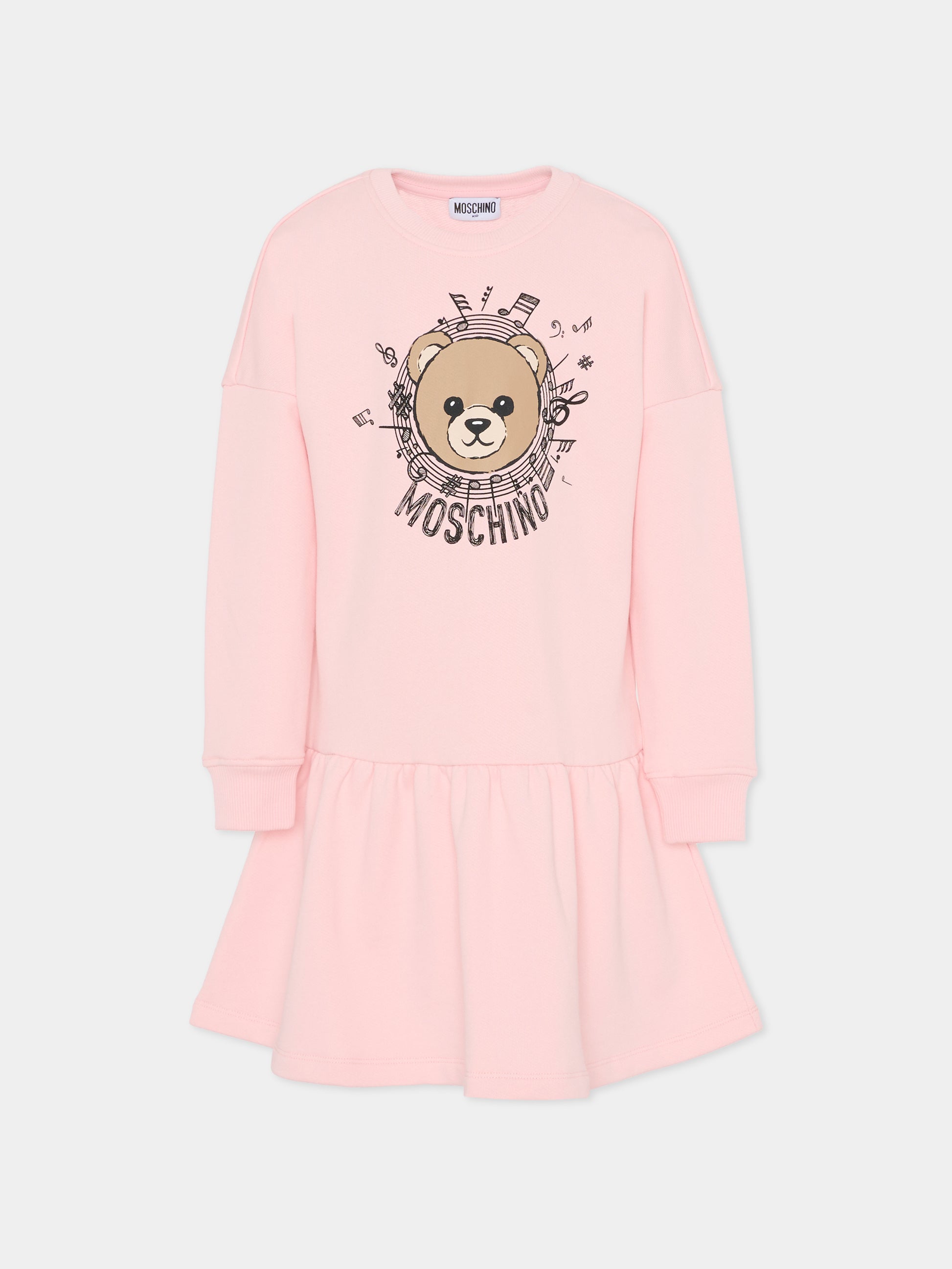 Vestito rosa per bambina con Teddy Bear e note musicali,Moschino Kids,HDV0GS LCA23 50209