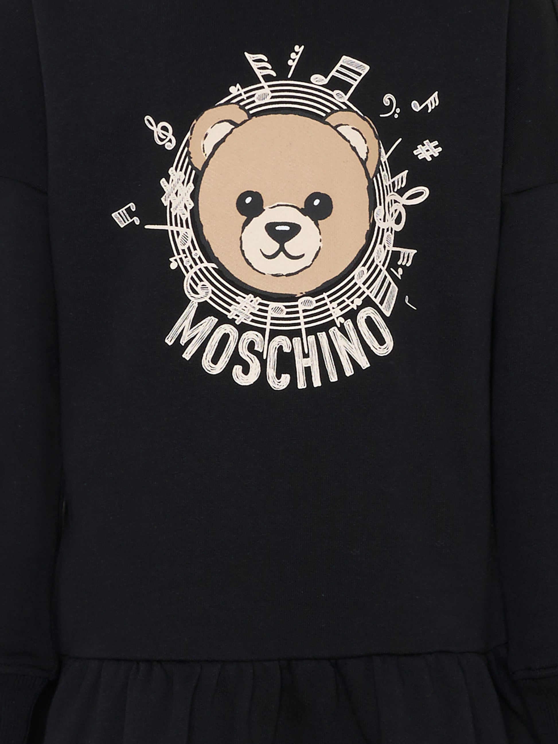 Vestito nero per bambina con Teddy Bear e note musicali,Moschino Kids,HDV0GS LCA23 60100