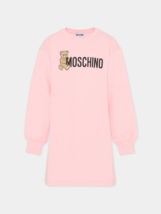 Vestito rosa per bambina con Teddy Bear,Moschino Kids,HDV0GY LCA83 50209