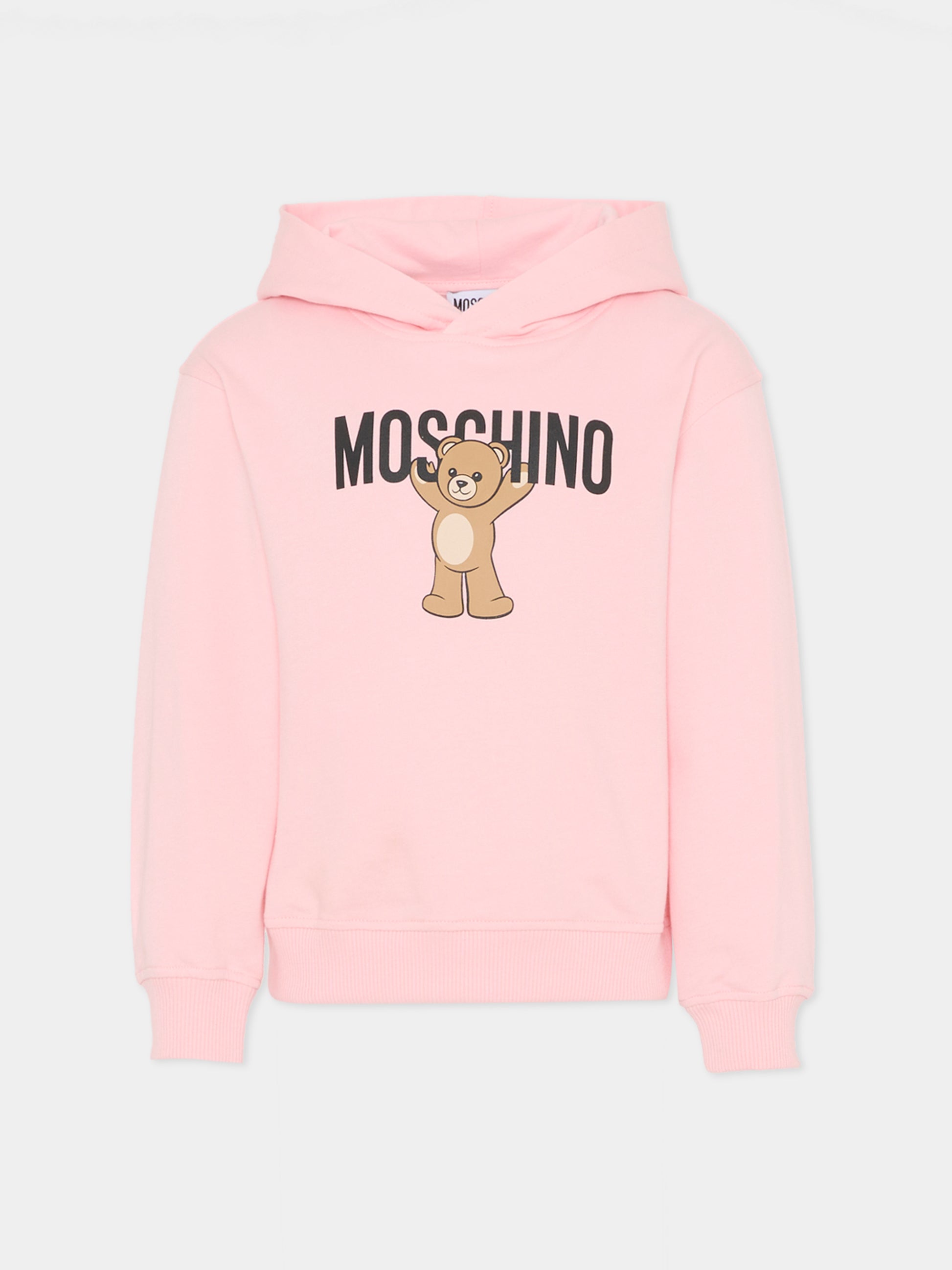 Felpa rosa per bambina con Teddy Bear,Moschino Kids,HUF09F LCA40 50209