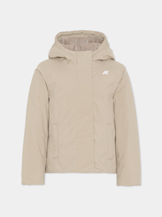 Piumino Lily Soft Touch Marmotta beige per bambina con logo,K-way,K4137WW B2X
