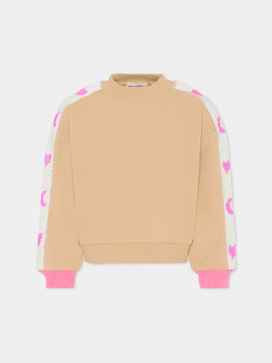 Felpa beige per bambina con paillettes,Billieblush,U21370 215