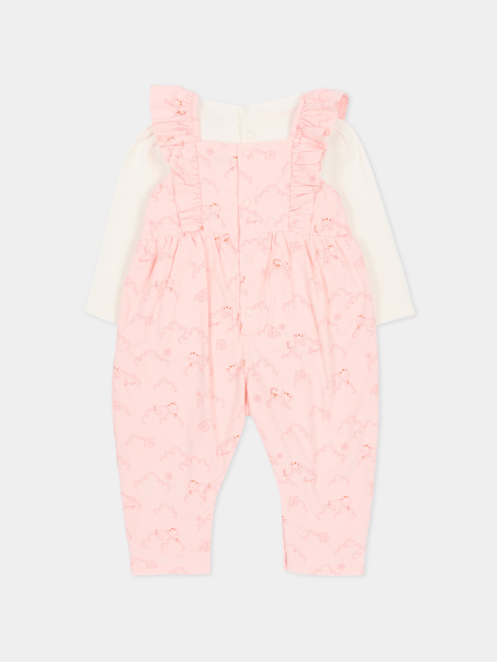 Salopette rosa per neonata con gatto,Kenzo Kids,K61233 46T