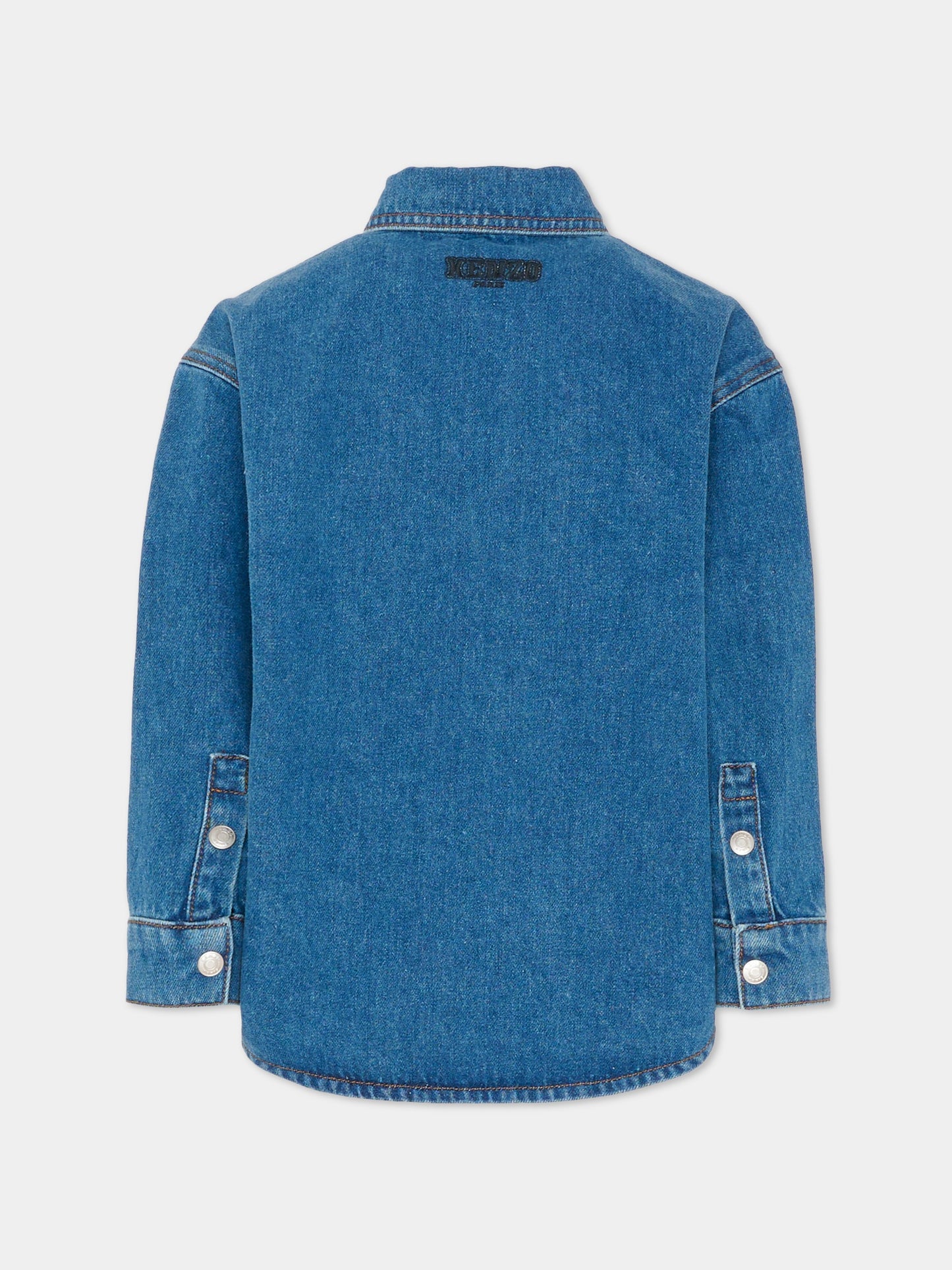 Camicia denim blu per bambina con tigre e logo,Kenzo Kids,K61398 Z27