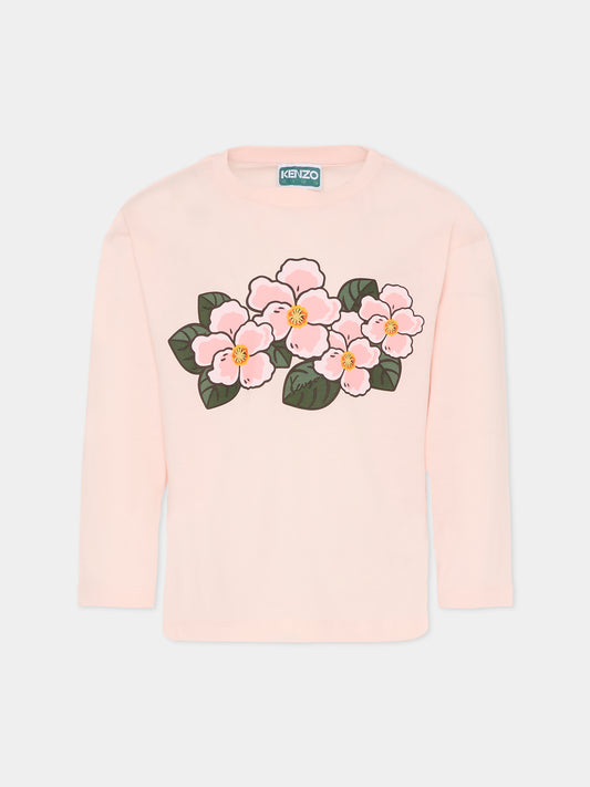 T-shirt rosa per bambina con papaveri,Kenzo Kids,K61372 46M