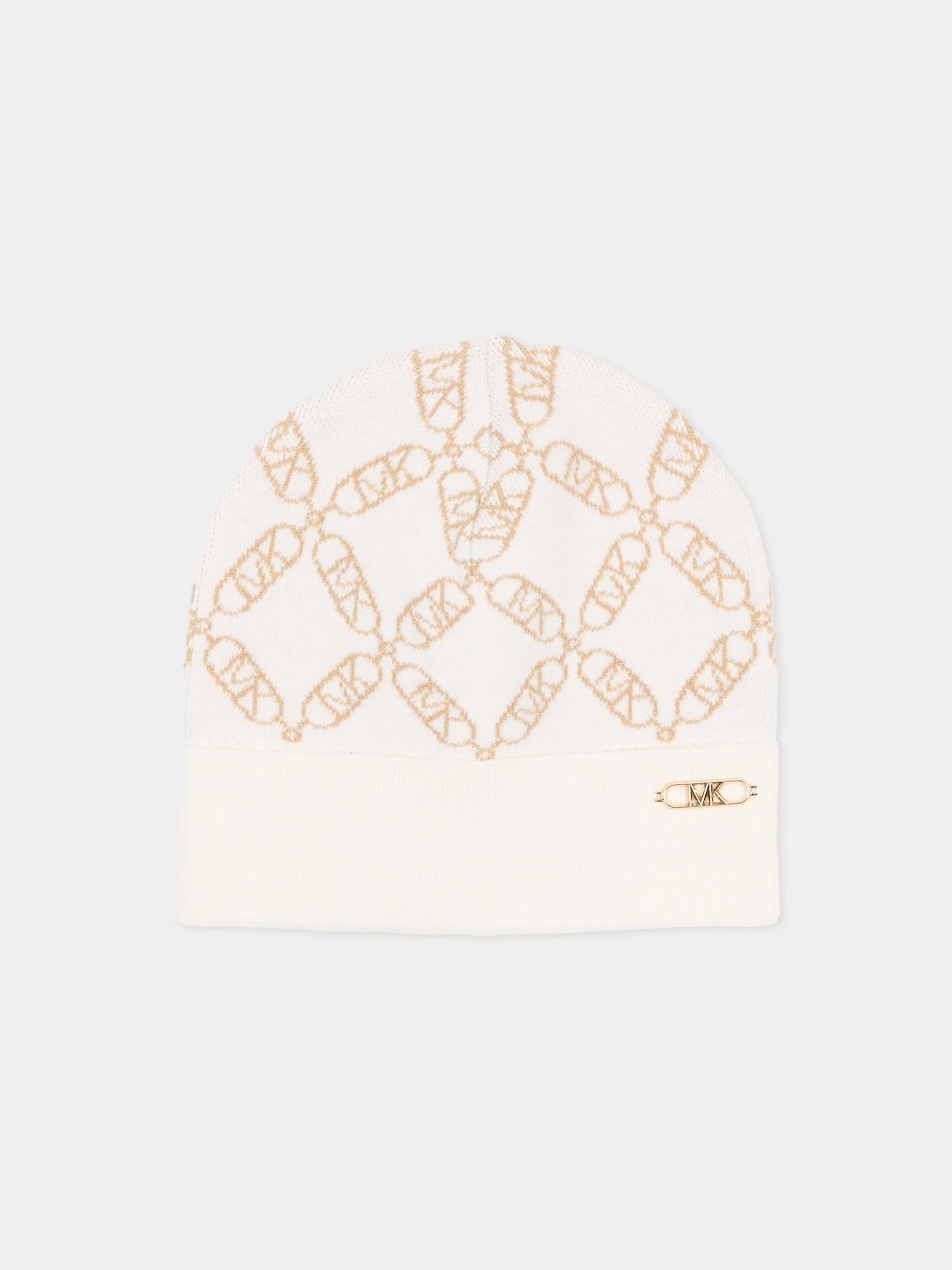 Berretto avorio per bambina con logo all over,Michael Kors,R30520 117