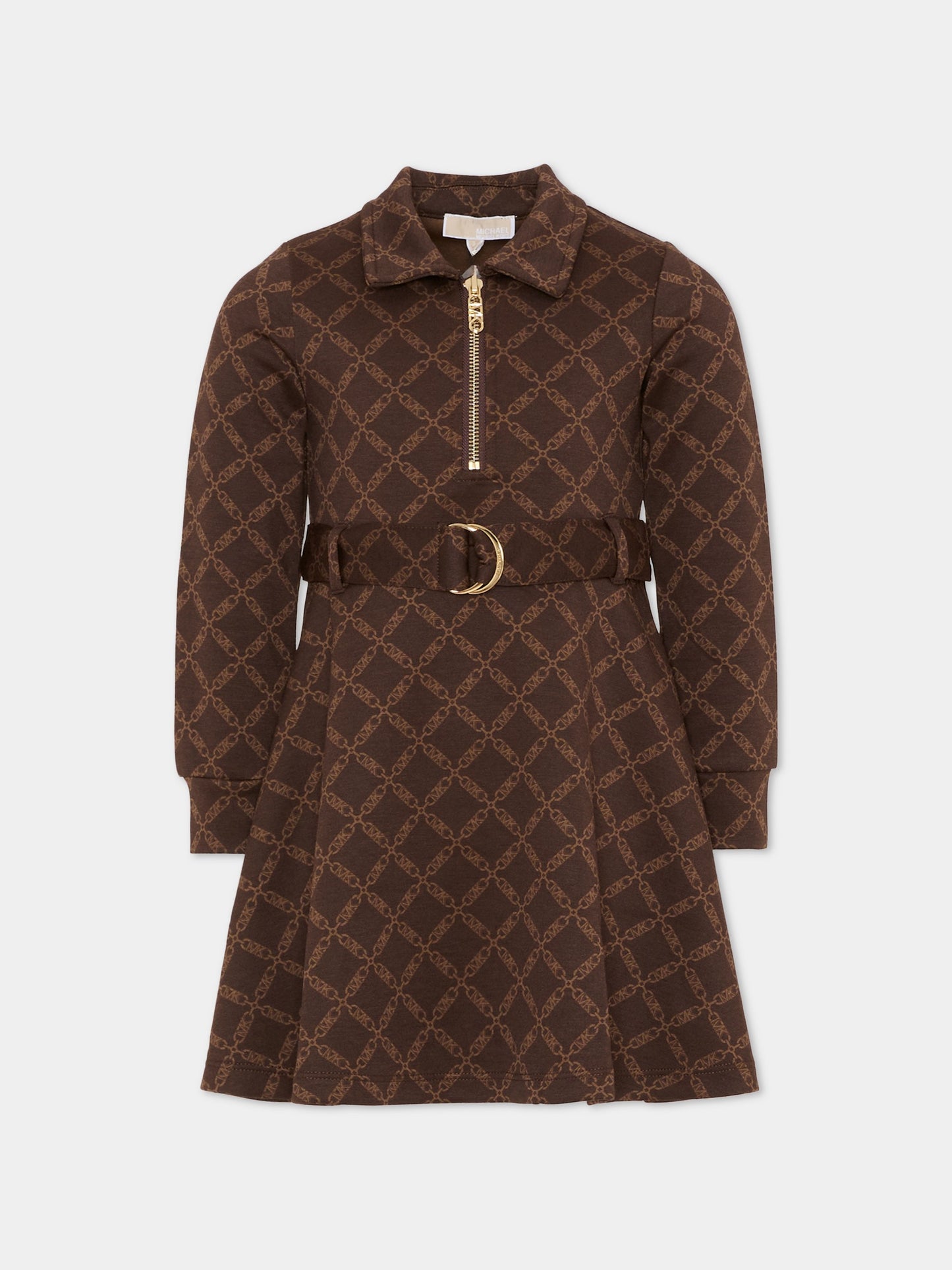 Vestito marrone per bambina con logo all over,Michael Kors,R30475 342