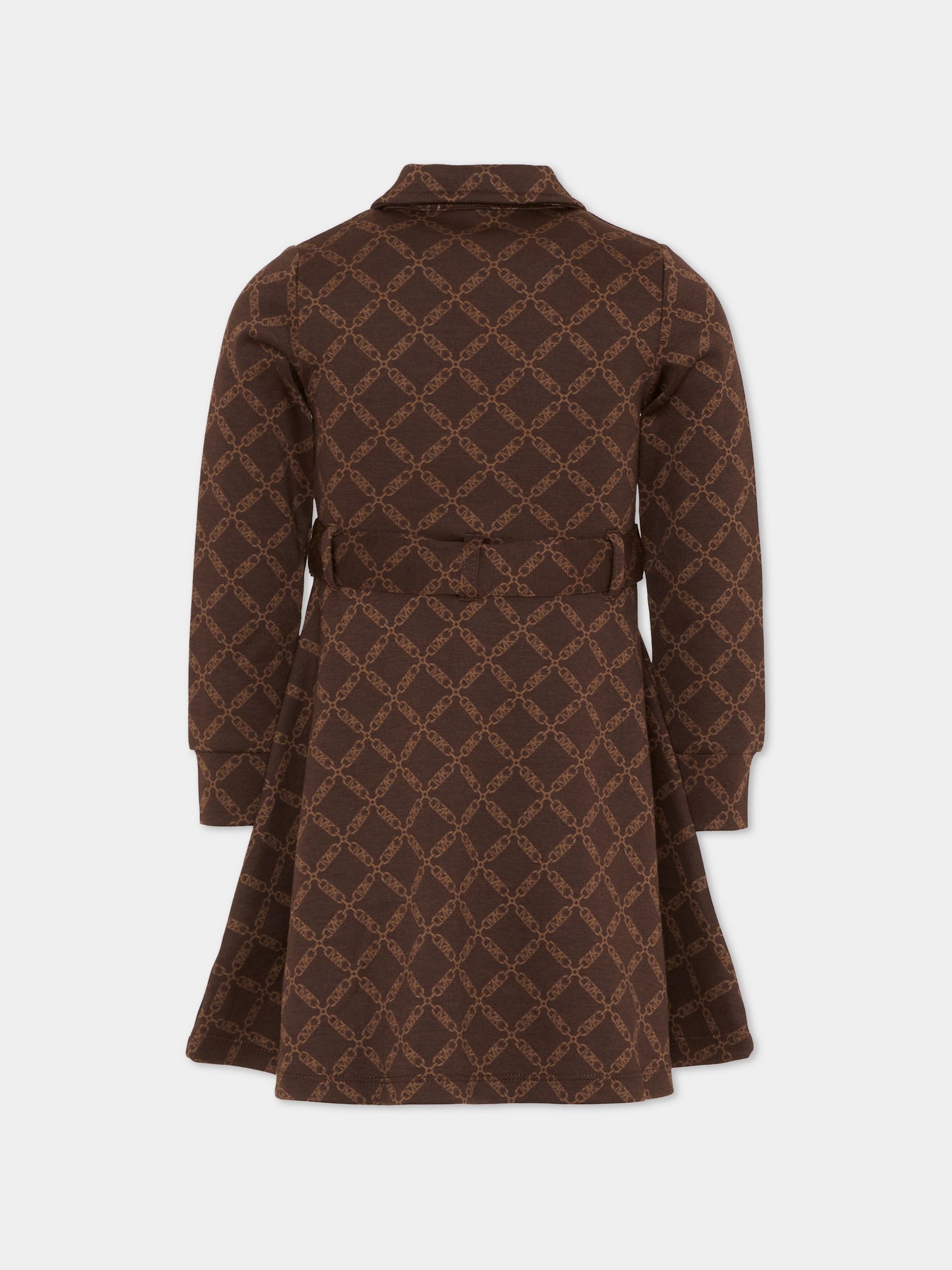 Vestito marrone per bambina con logo all over,Michael Kors,R30475 342